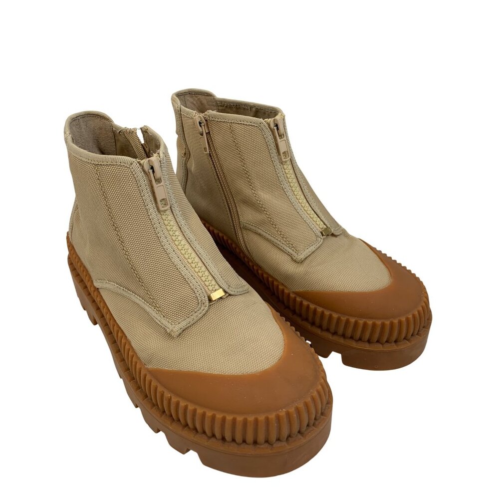 Anthro Silent D Beige Canvas High Top Zip Ankle Boots Size 5 Lug 8121